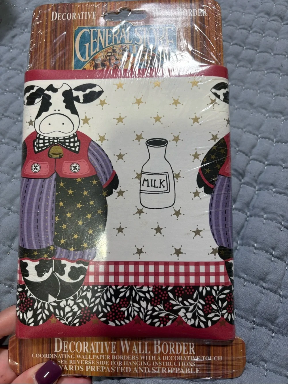 General Store Decorative Wall Border - White, Red, Purple Cow Design